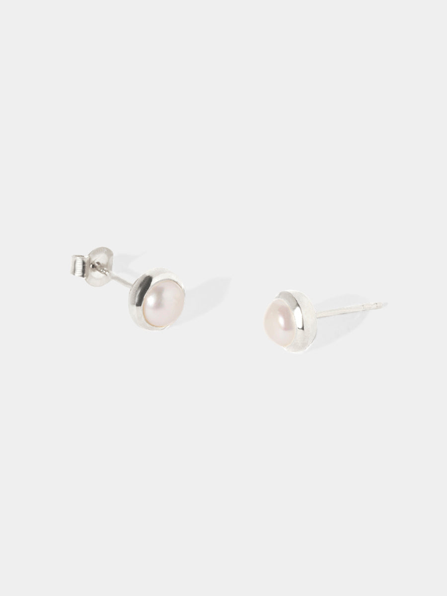 June Sterling Silver Birthstone Gemstone Stud Earrings Pearl