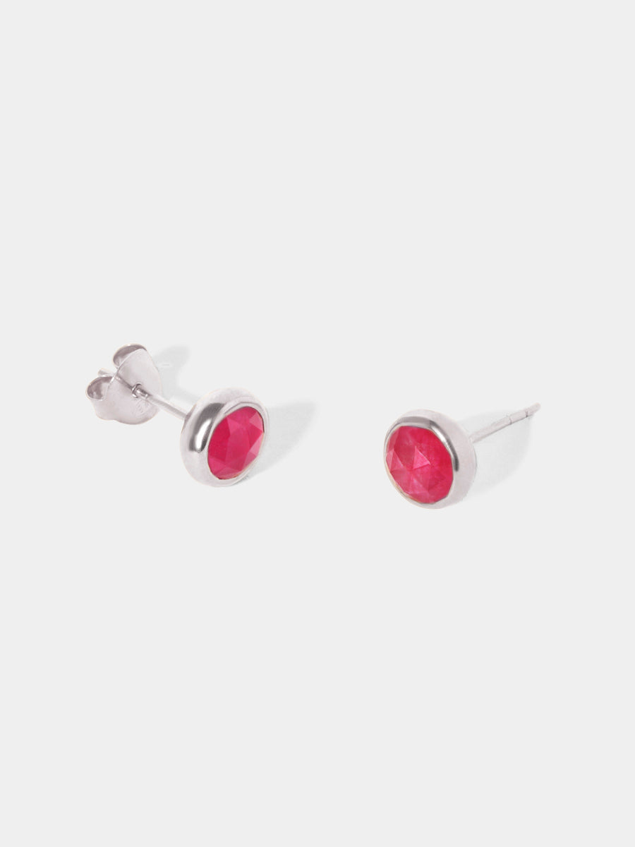 July Sterling Silver Birthstone Gemstone Stud Earrings Ruby Quartz