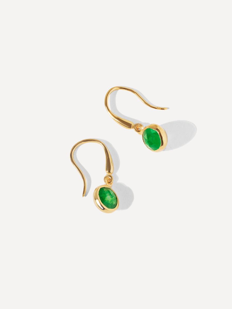 Orecchini a gancio con pietra preziosa portafortuna in vermeil oro 18k di maggio, quarzo smeraldo