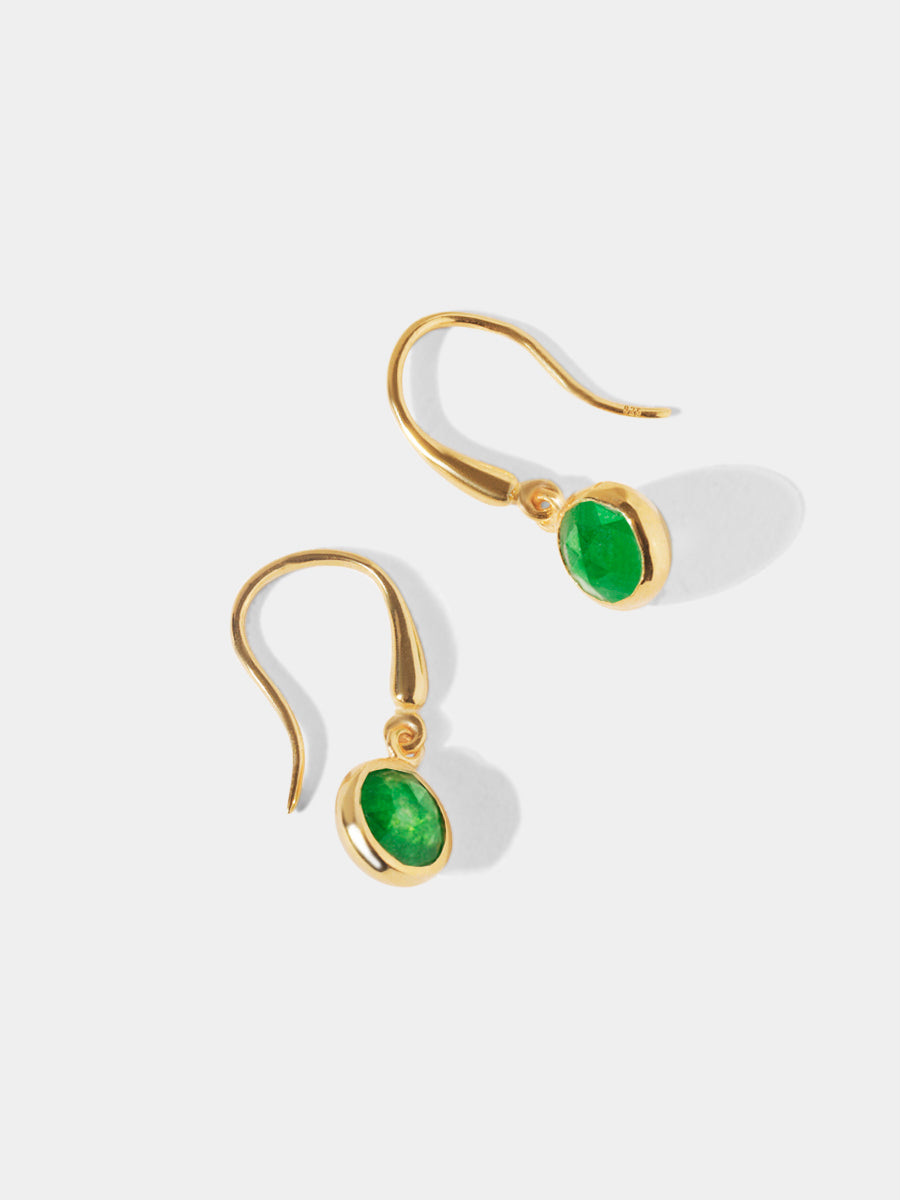 May 18k Gold Vermeil Birthstone Gemstone Hook Earrings Emerald