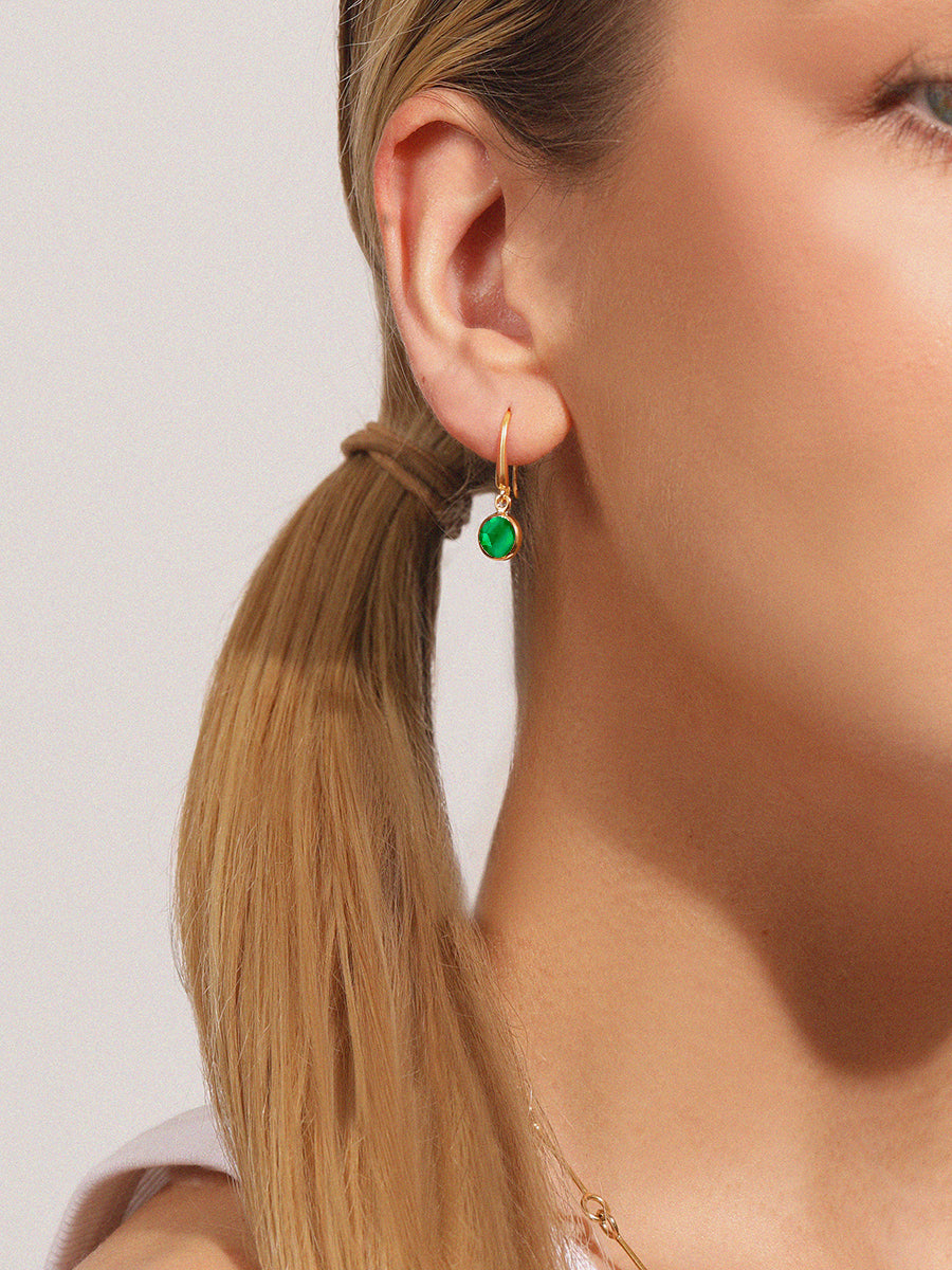 May 18k Gold Vermeil Birthstone Gemstone Hook Earrings Emerald Quartz