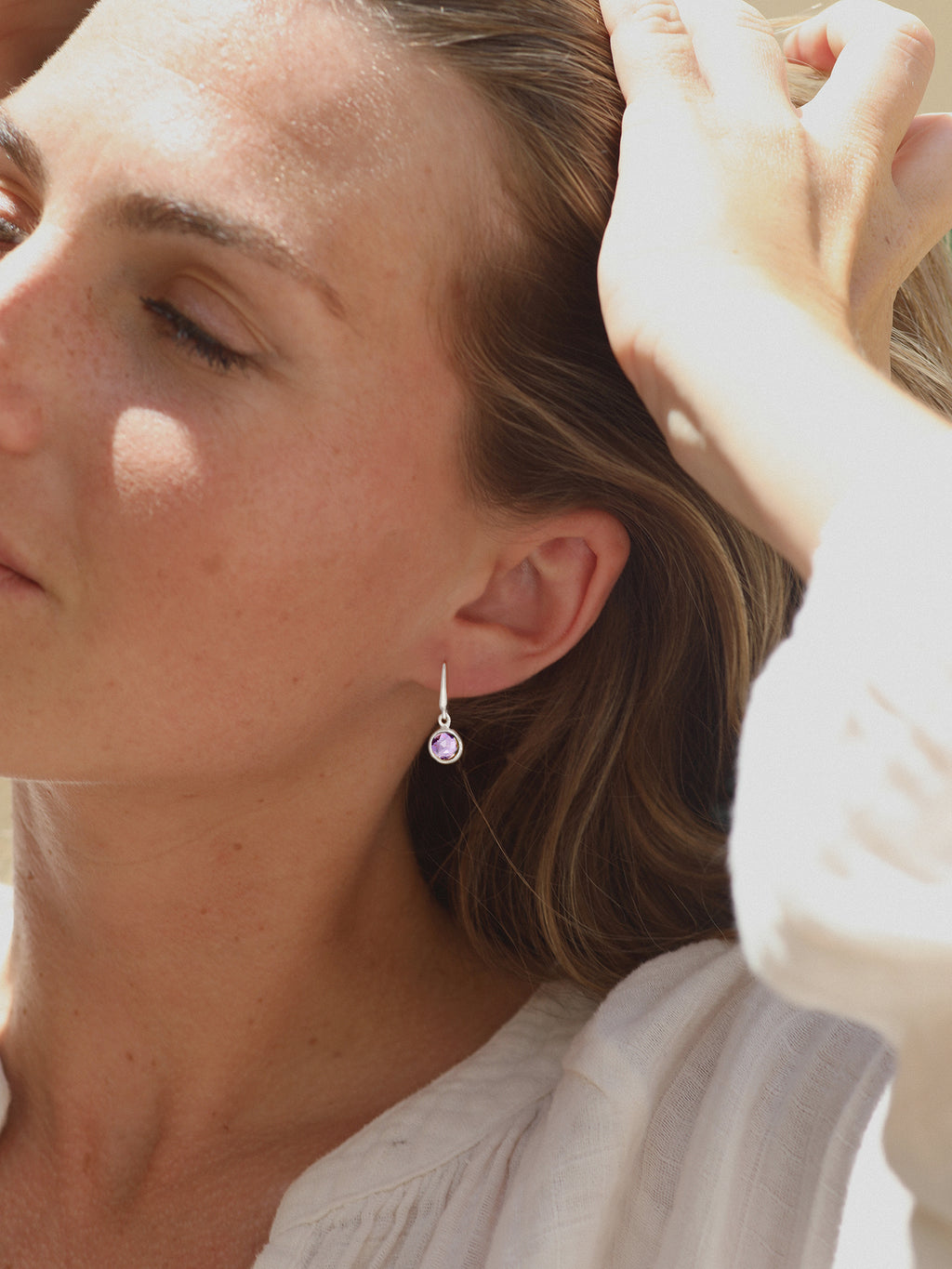 February Silver Birthstone Drop Earrings Amethyst