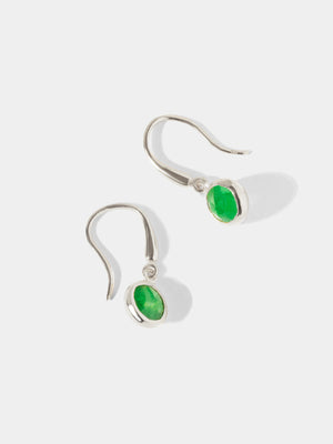 May Sterling Silver Birthstone Gemstone Hook Earrings Emerald Quartz