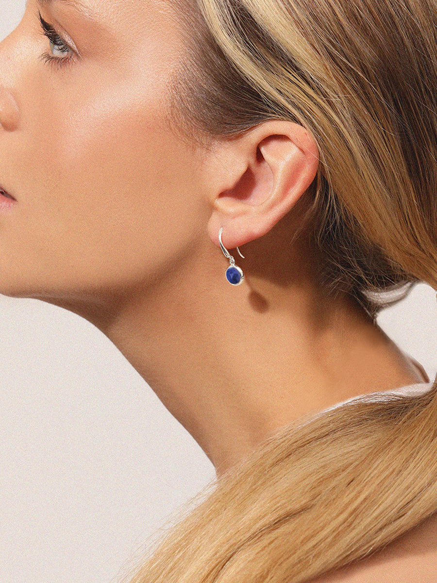 September Sterling Silver Gemstone Birthstone Hook Earrings Lapis Lazuli