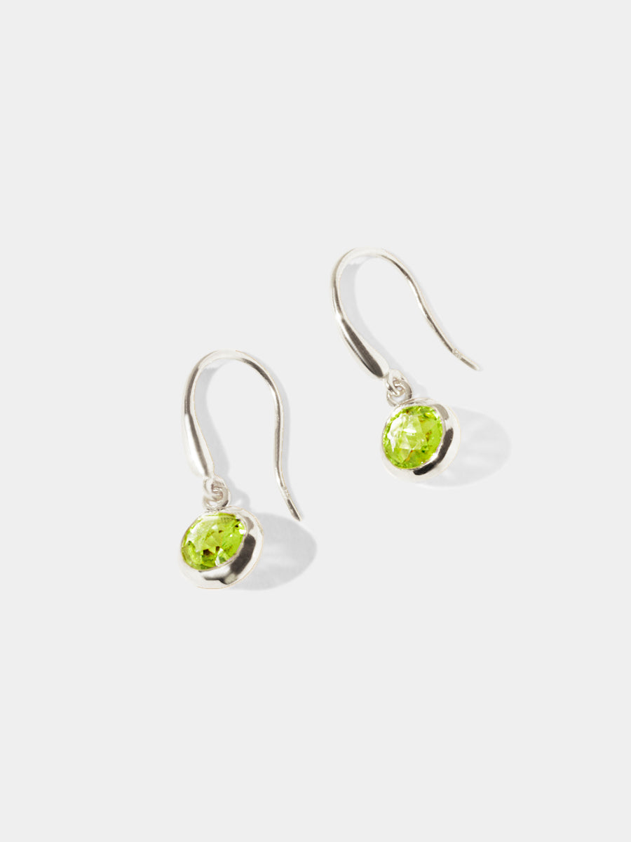 August Sterling Silver Birthstone Gemstone Hook Earrings Peridot