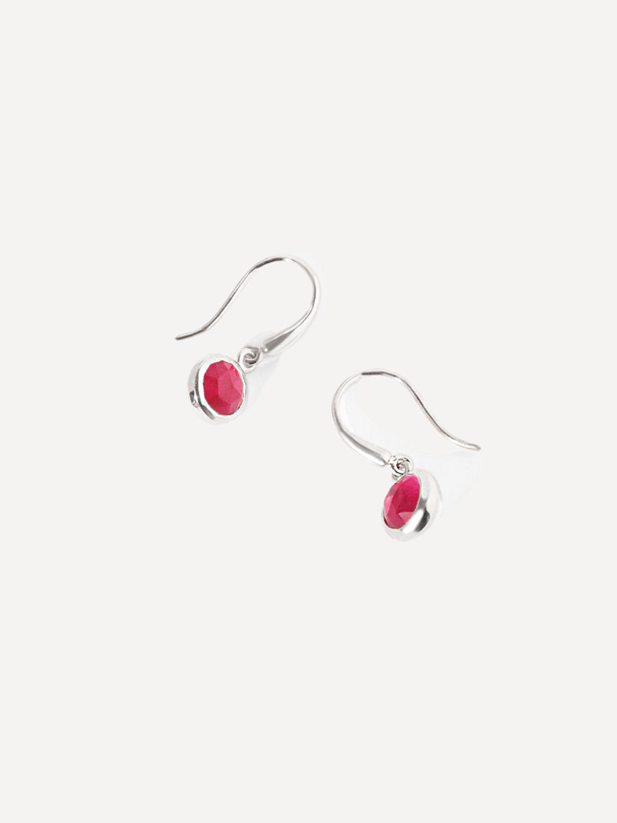 July Silver Birthstone Drop Earrings Ruby Quartz