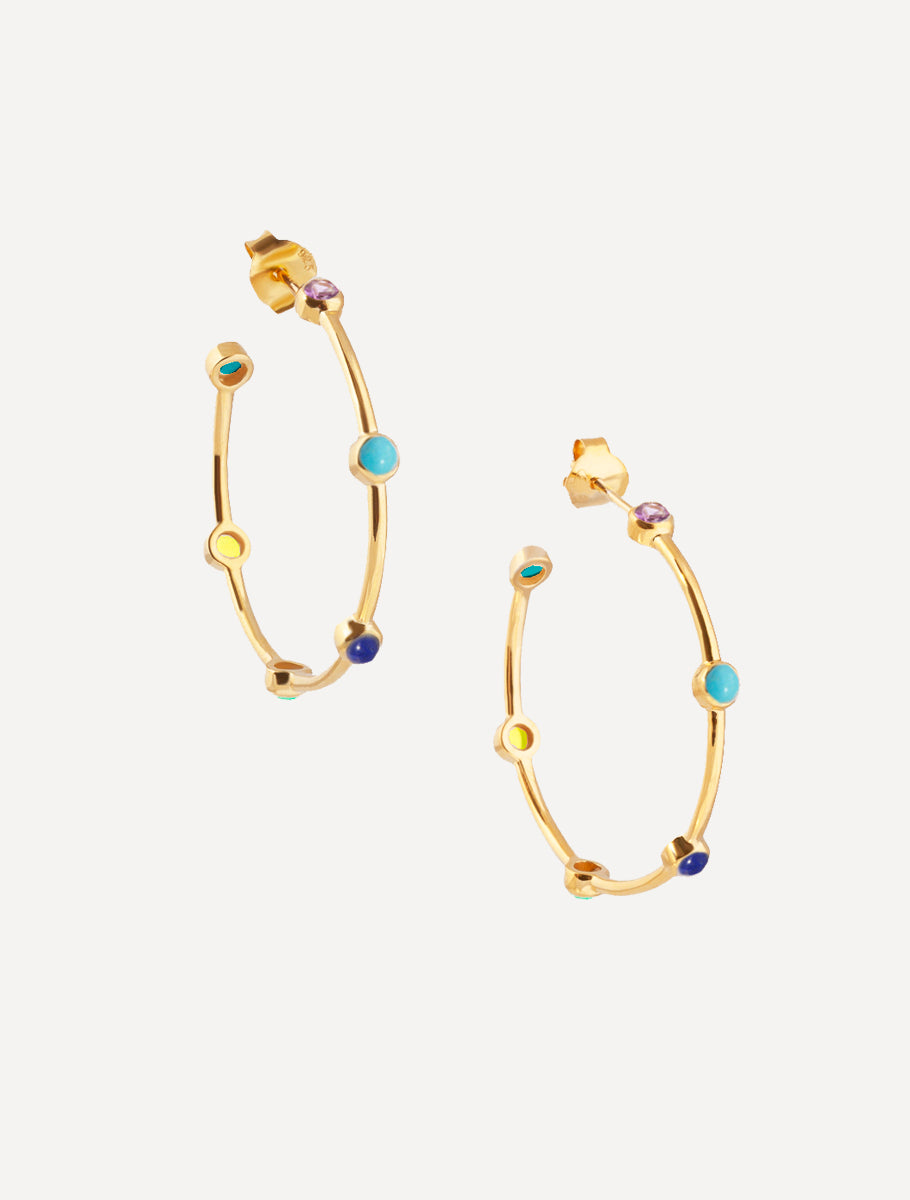 Boucles d'oreilles créoles en or serties de pierres précieuses multicolores