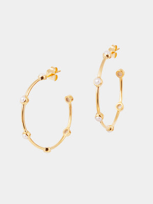 18k Gold Vermeil Pearl Studded Hoop Earrings - Large