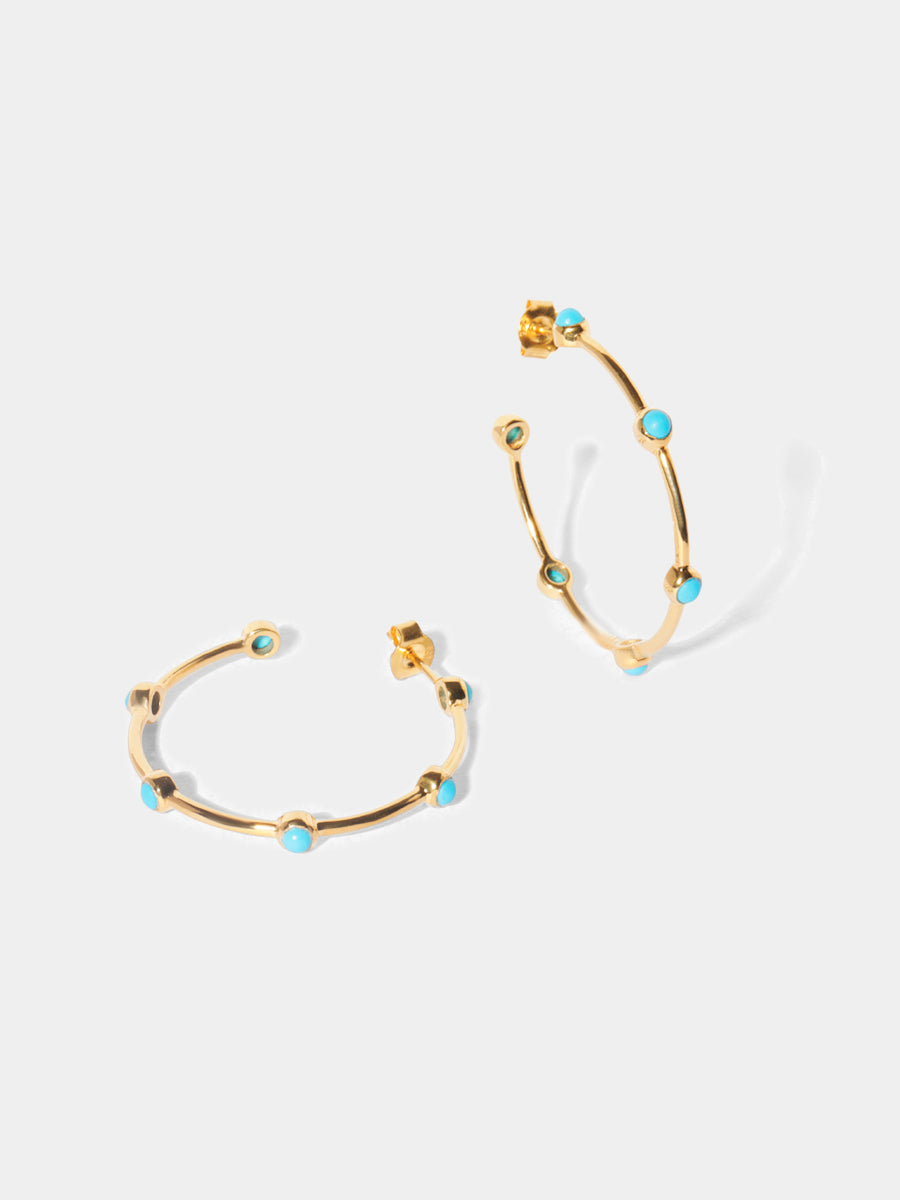 18k Gold Vermeil Turquoise Gemstone Studded Hoop Earrings - Large