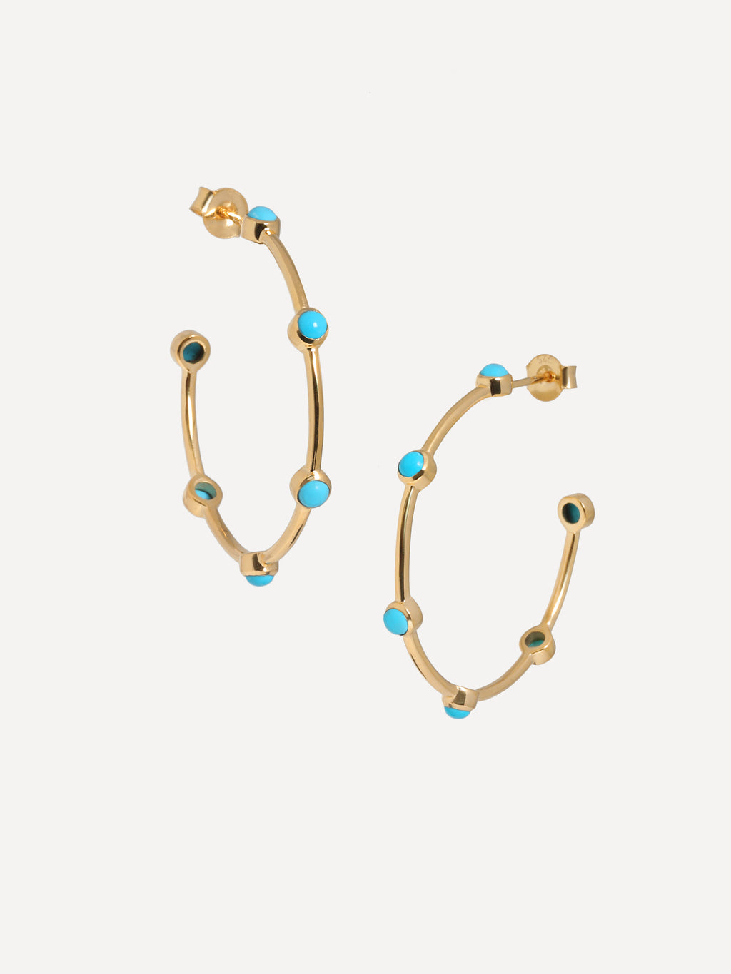 Boucles d'oreilles créoles ornées de pierres précieuses turquoise et or