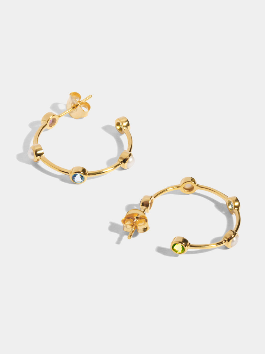 18k Gold Vermeil Pearl, Blue Topaz, Peridot & Brazilian Amethyst Gemstone Studded Hoop Earrings - Medium