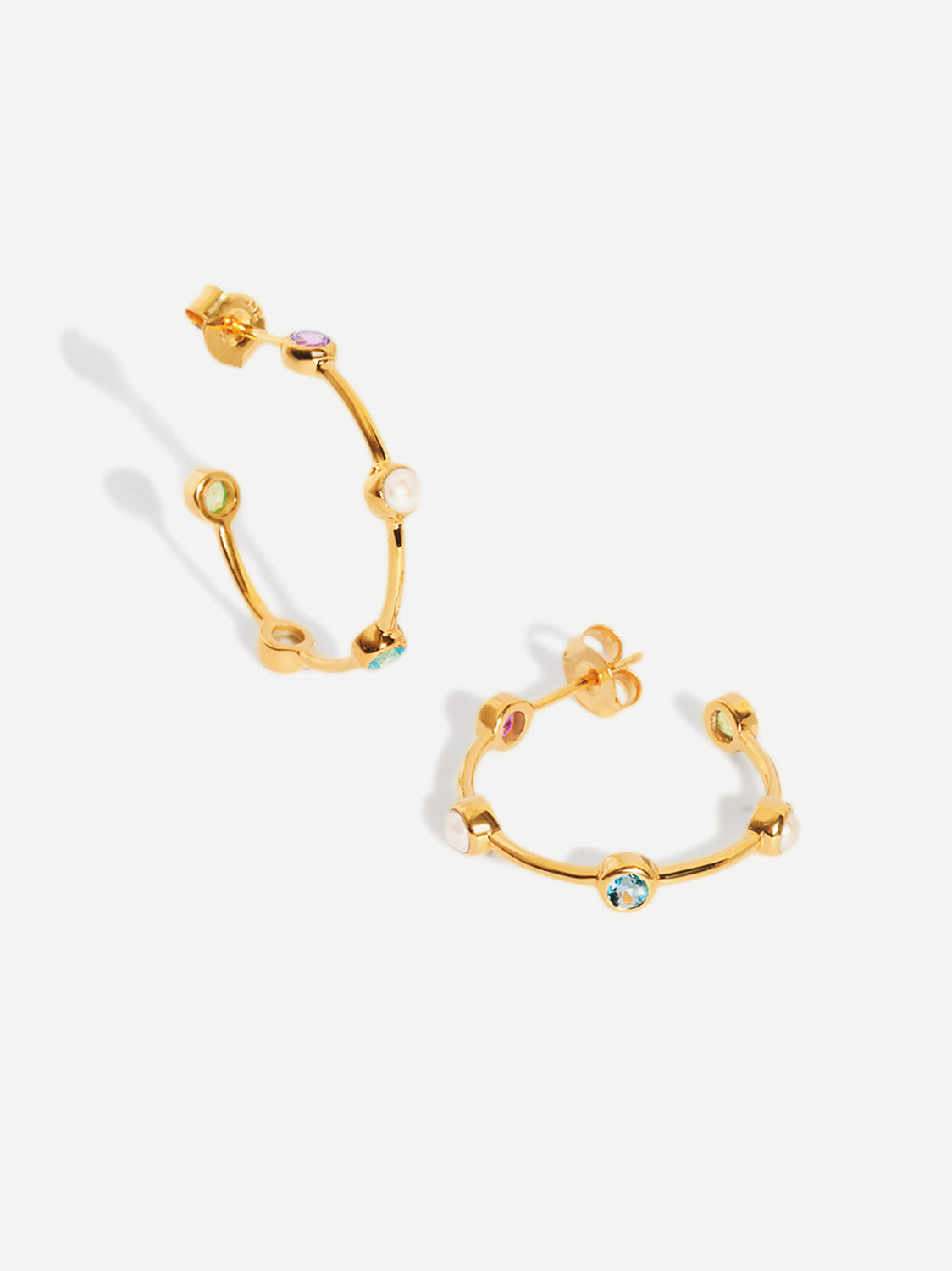 Gold Pearl & Gemstone Hoop Earrings