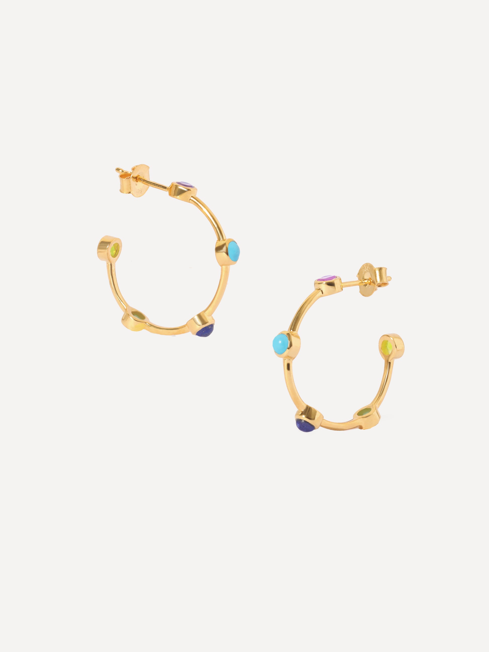 Gold Medium Size Multicolour Gemstone Hoops