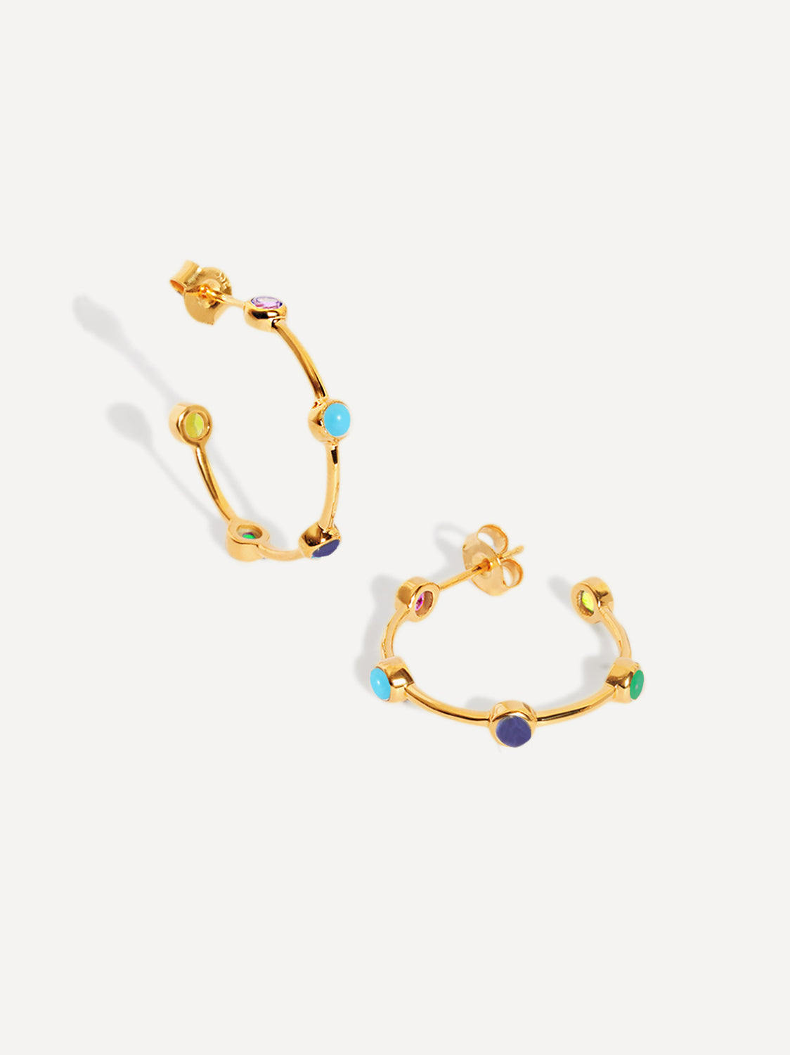 Gold Medium Size Multicolour Gemstone Hoops