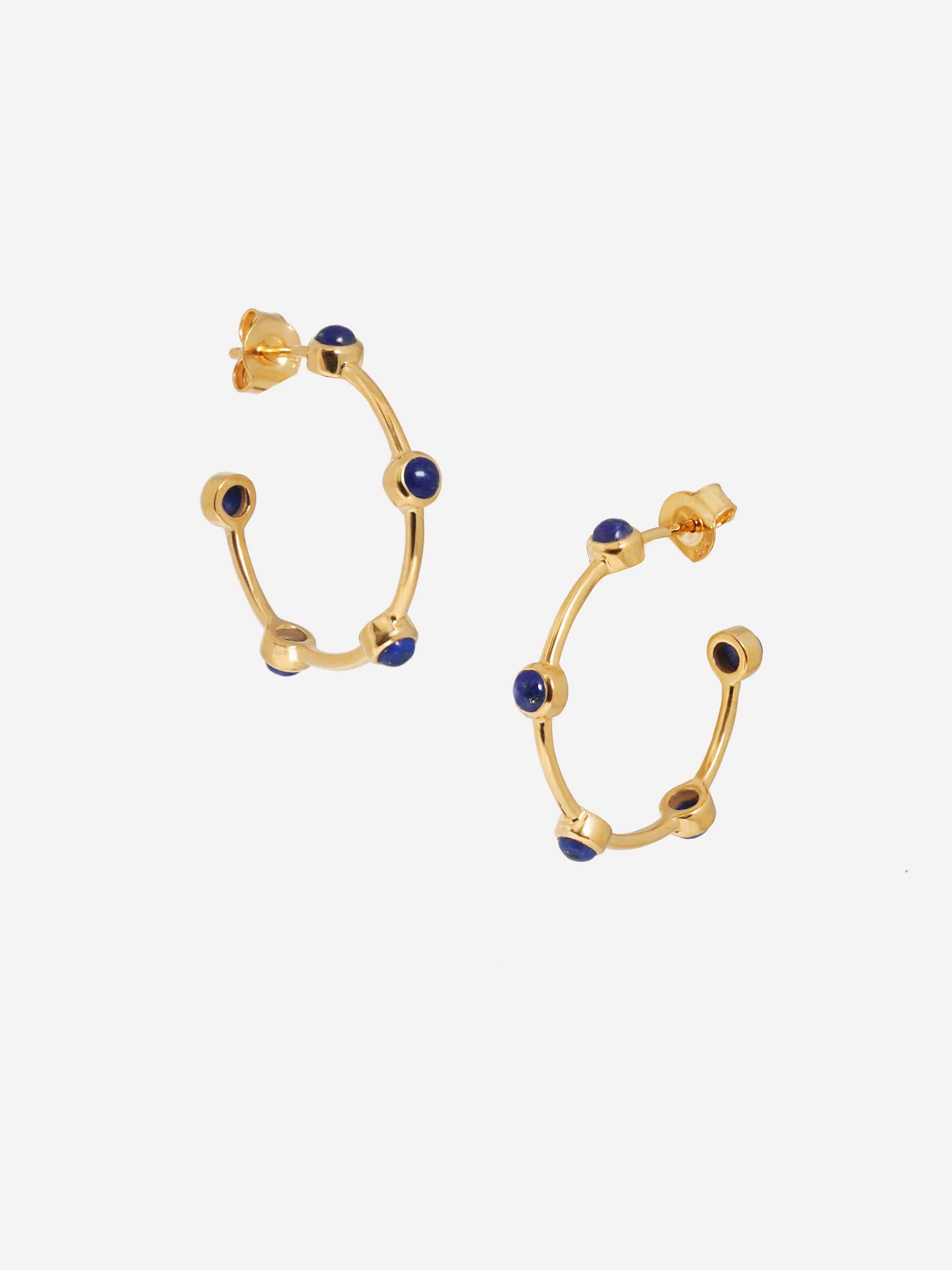 Gold Lapis Lazuli Gemstone Studded Hoop Earrings