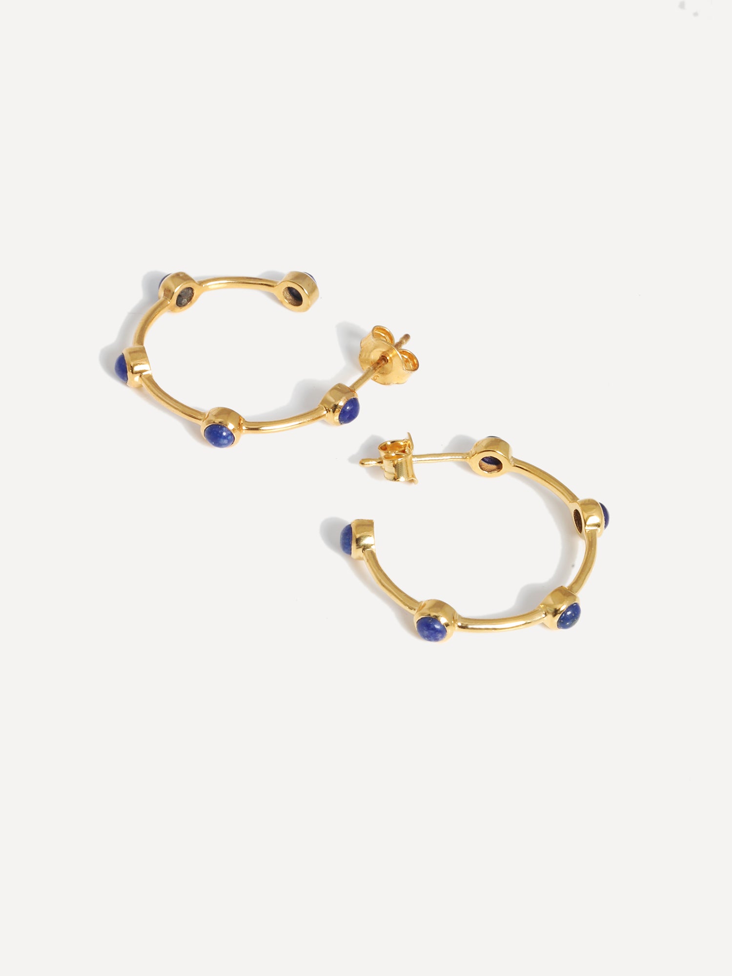 Gold Lapis Lazuli Gemstone Studded Hoop Earrings