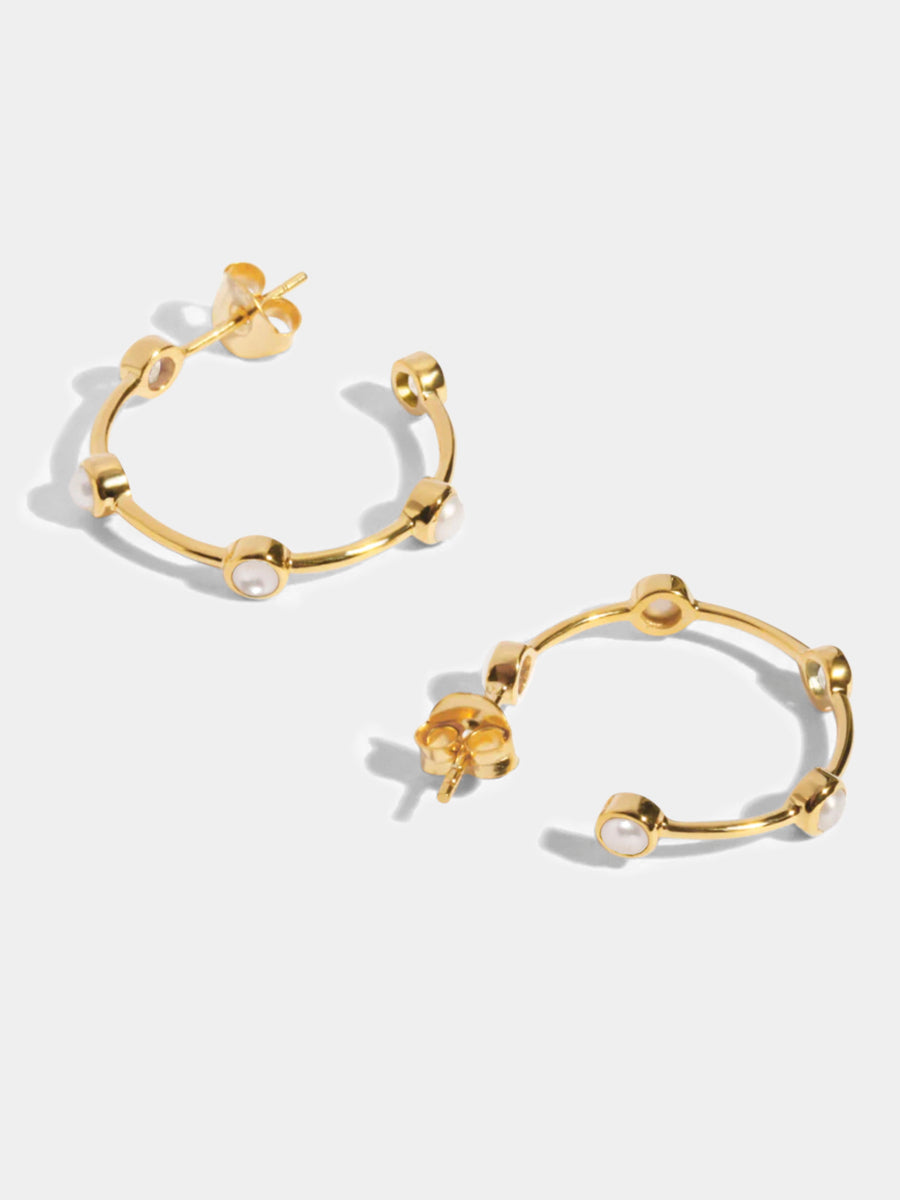 18k Gold Vermeil Pearl Studded Hoop Earrings - Medium