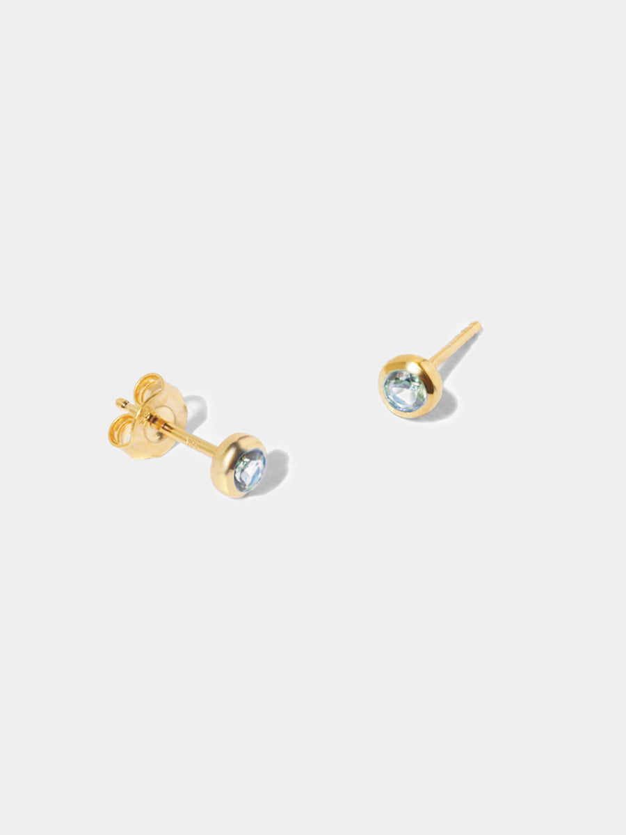 March 18k Gold Vermeil Birthstone Gemstone Stud Earrings (Petite) Blue Topaz