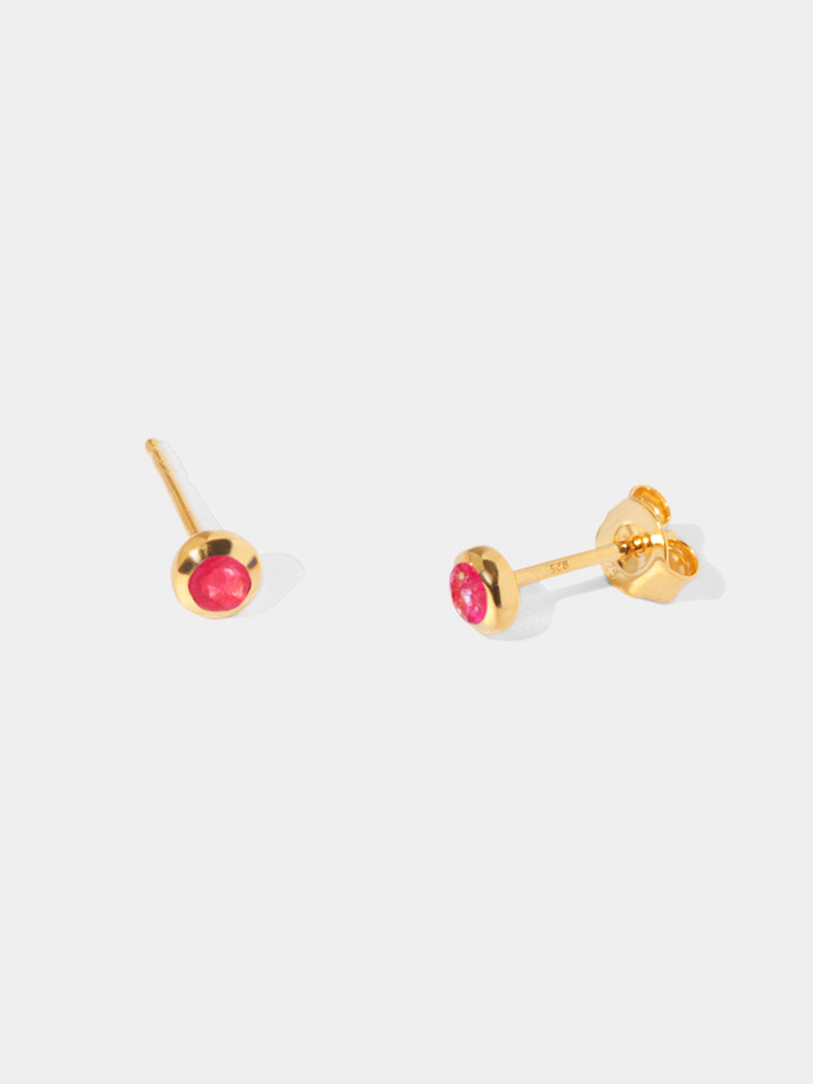 July 18k Gold Vermeil Birthstone Gemstone Stud Earrings (Petite) Ruby Quartz