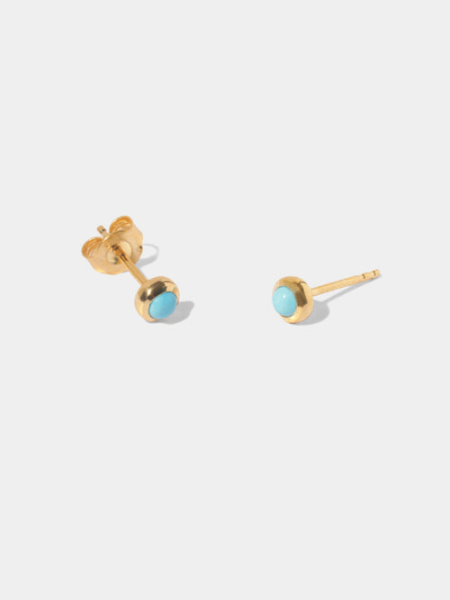 December 18k Gold Vermeil Birthstone Gemstone Stud Earrings (Petite) Turquoise