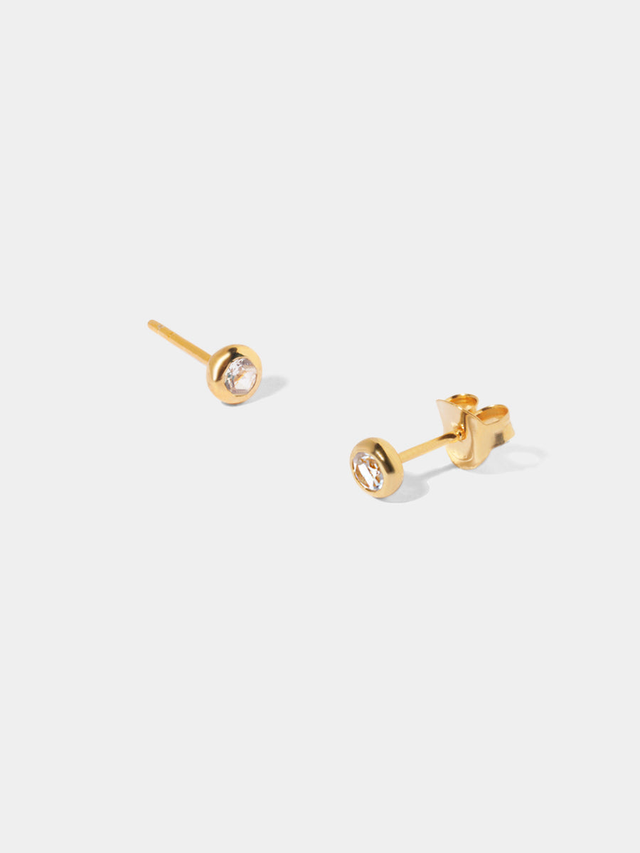 April 18k Gold Vermeil Birthstone Gemstone Stud Earrings (Petite) Crystal