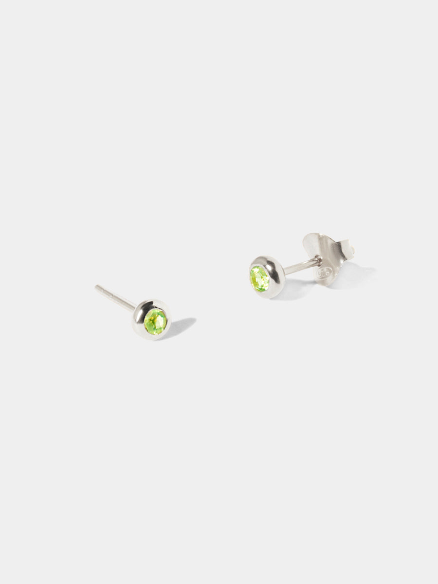 August Sterling Silver Birthstone Gemstone Stud Earrings (Petite) Peridot