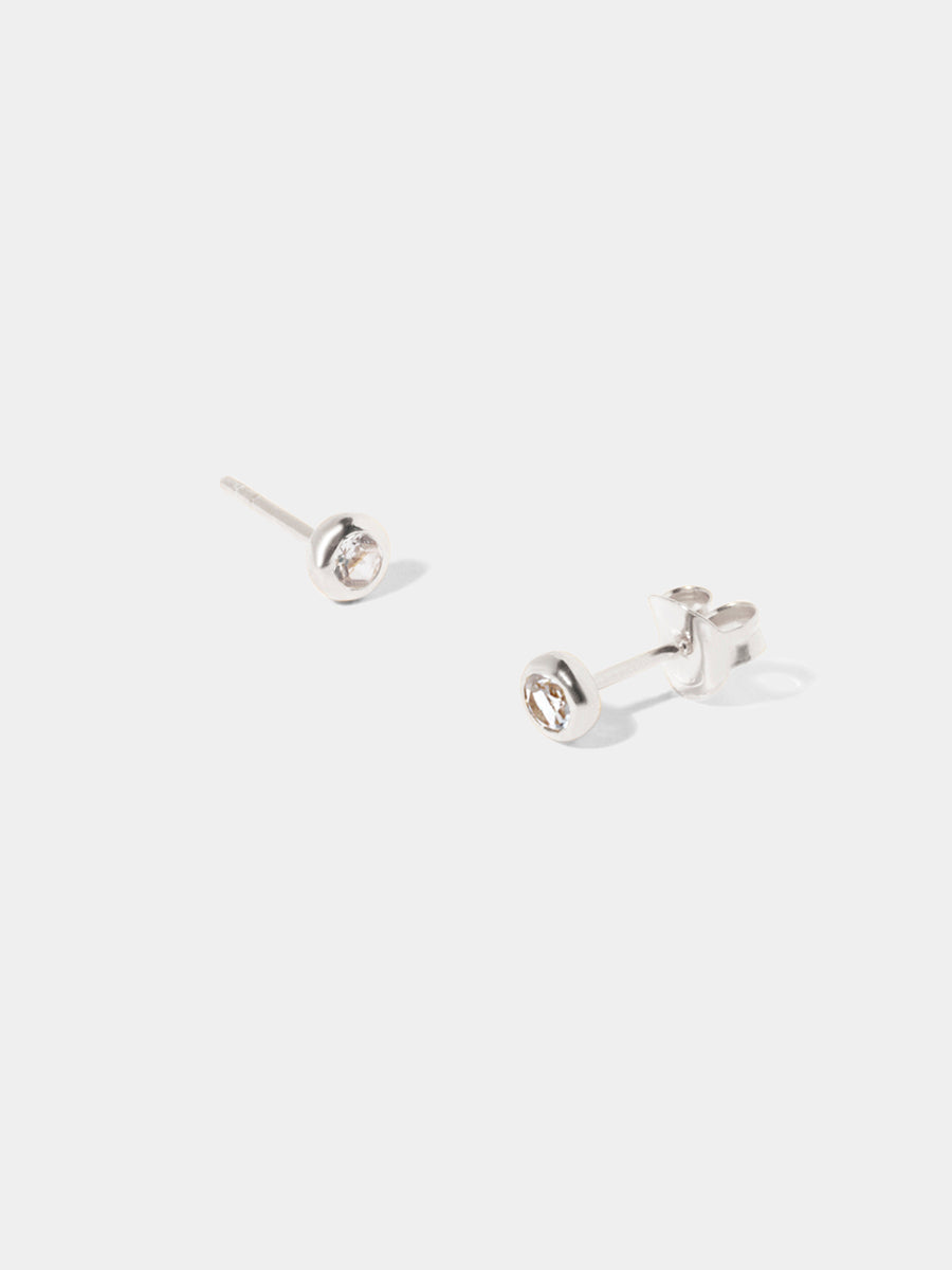 April Sterling Silver Birthstone Gemstone Stud Earrings (Petite) Crystal