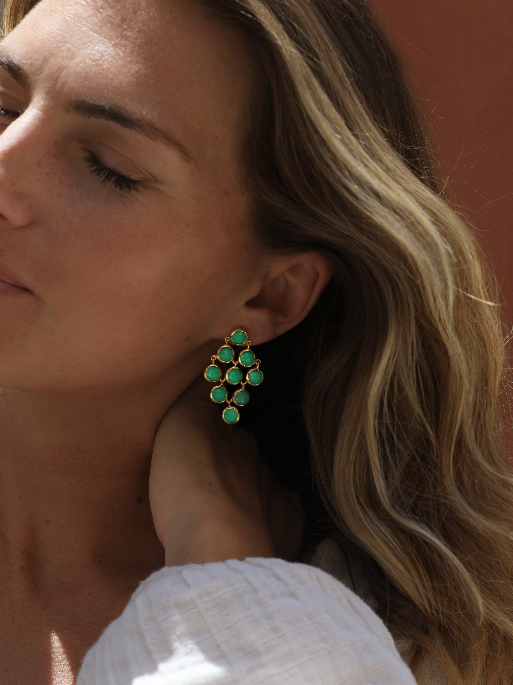 18k Gold Vermeil Chrysoprase Gemstone Cascading Earrings