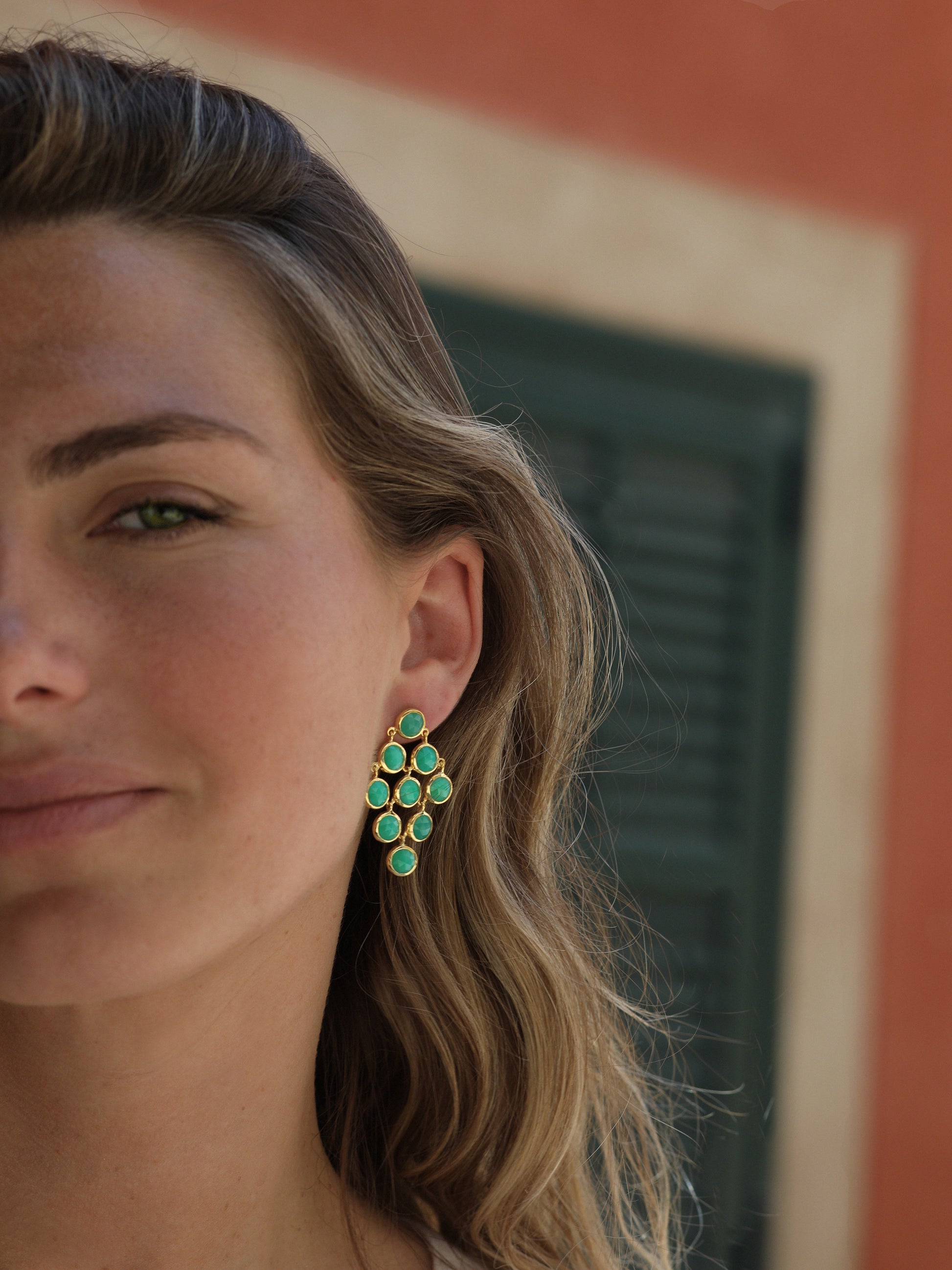18k Gold Vermeil Chrysoprase Gemstone Cascading Earrings