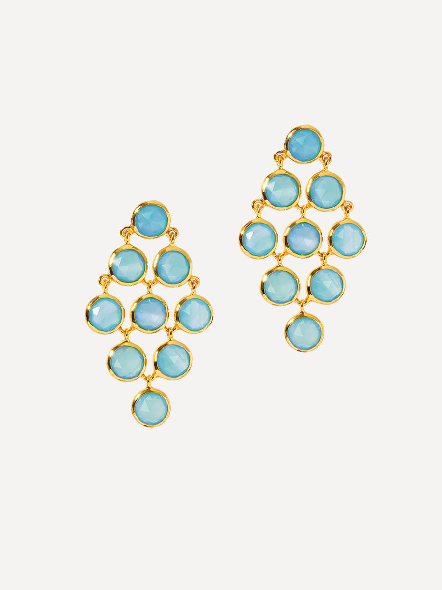 Boucles d'oreilles en cascade en vermeil 18 carats avec pierre précieuse de calcédoine bleue