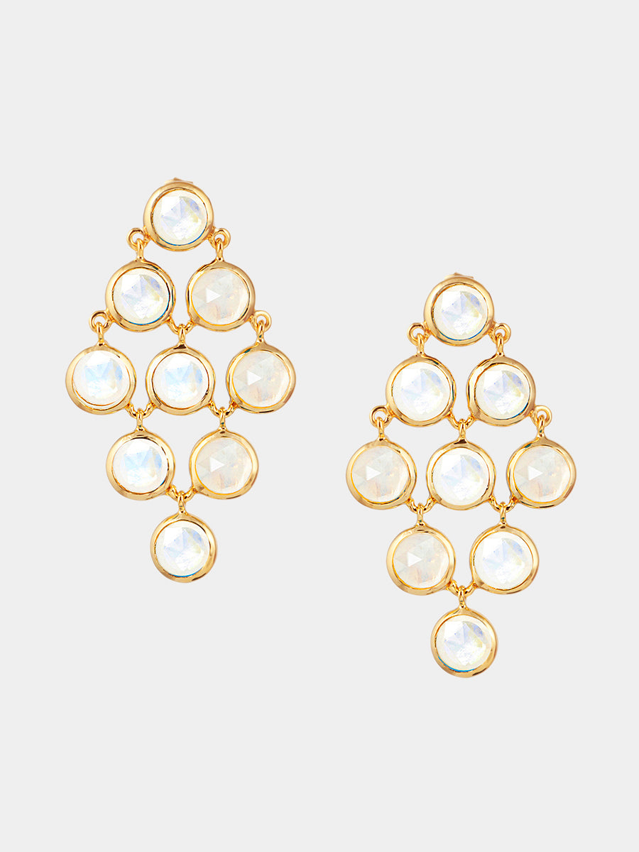 18k Gold Vermeil Moonstone Gemstone Cascading Earrings