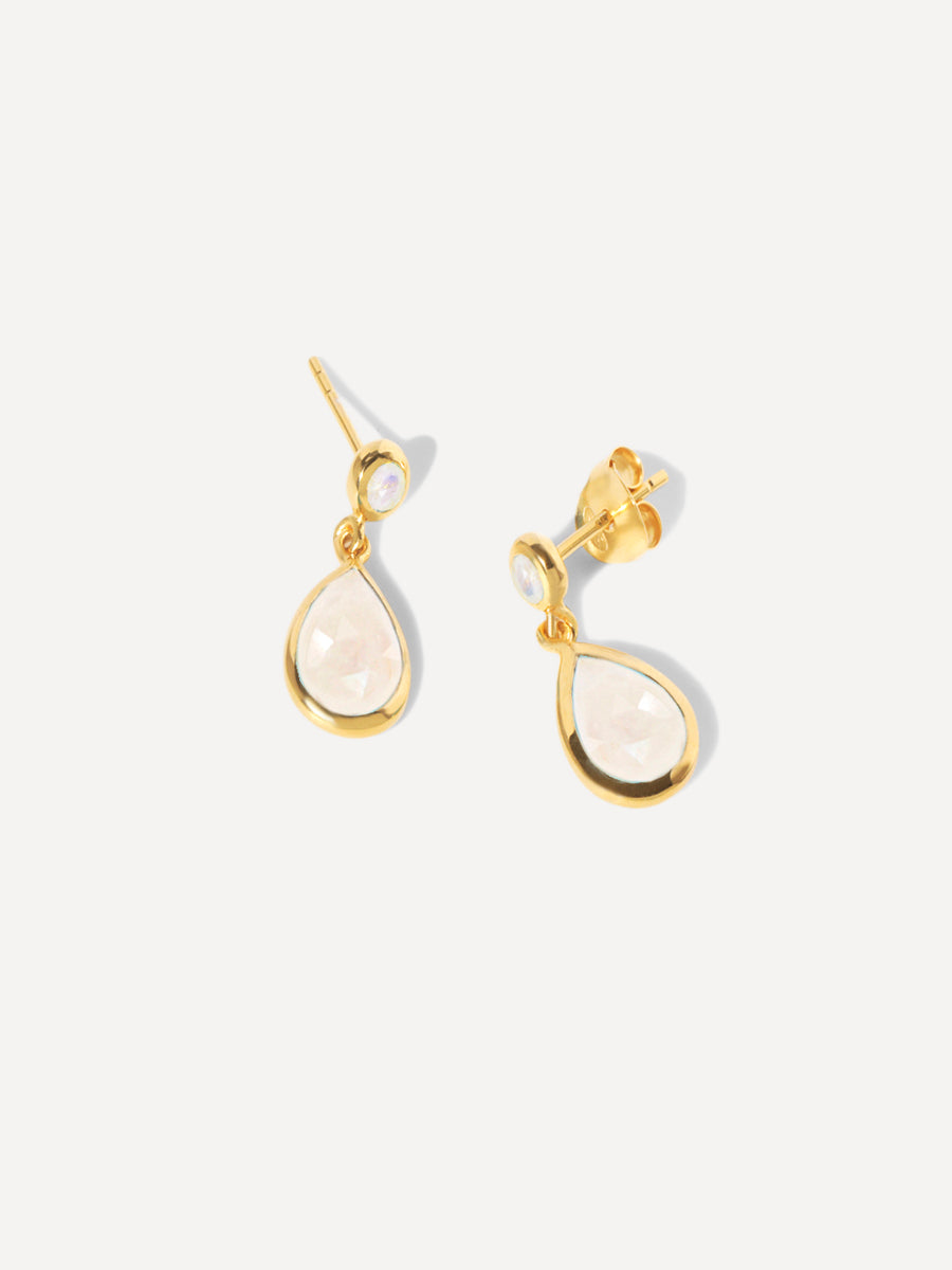 Boucles d'oreilles pendantes en forme de goutte avec pierre de lune, en vermeil 18 carats