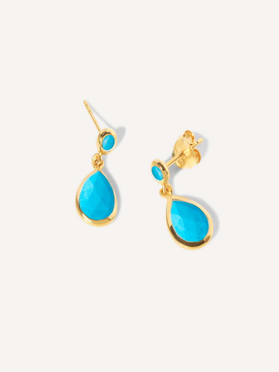 18k Gold Vermeil Turquoise Gemstone Two Drop Earrings