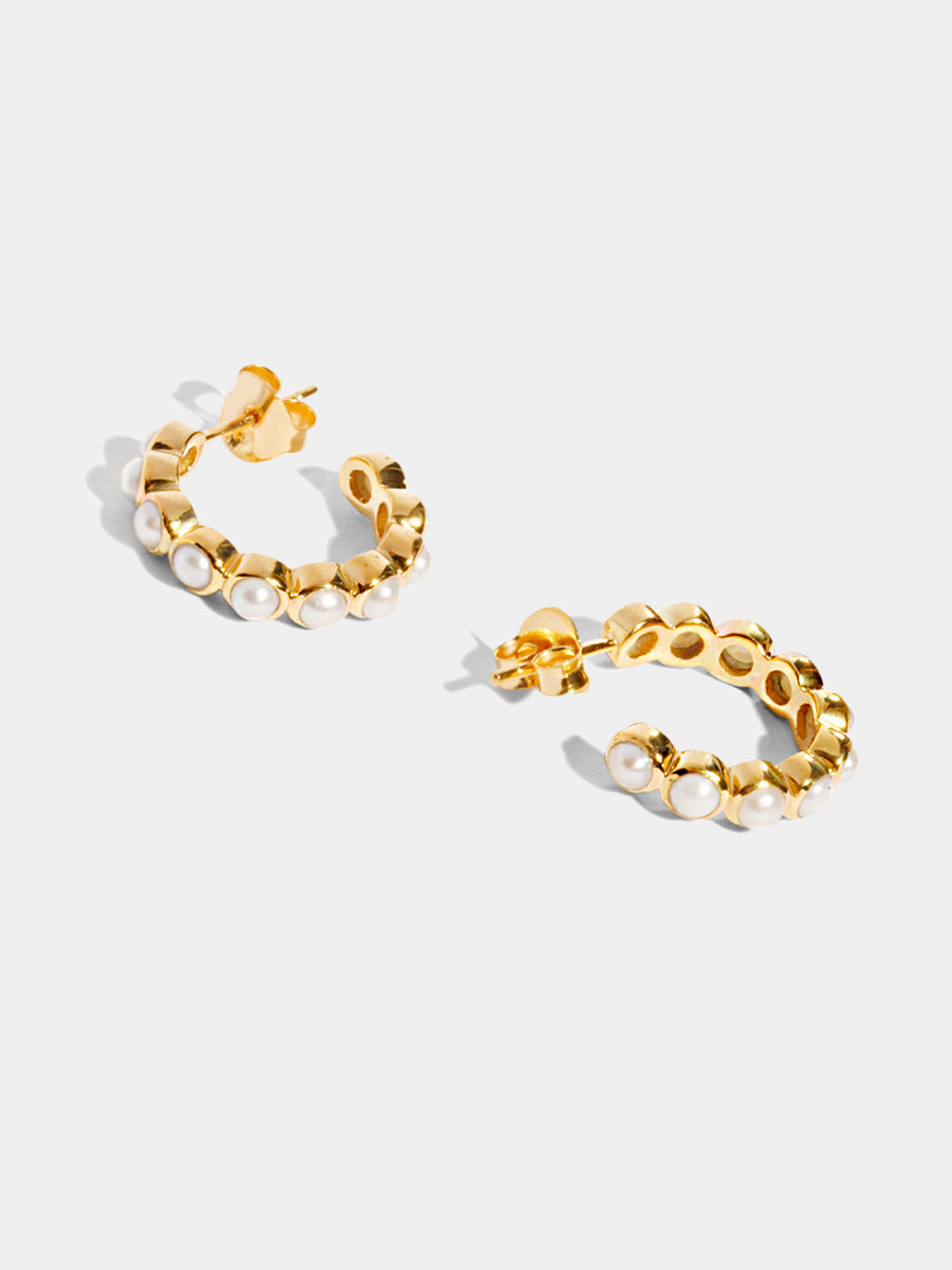 18k Gold Vermeil Pearl Studded Hoop Earrings