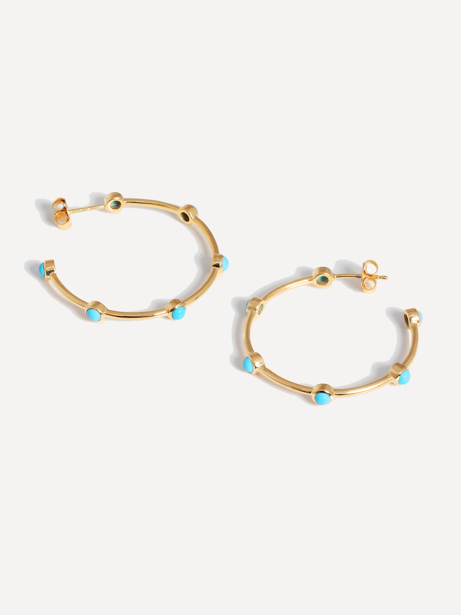 Gold Turquoise Gemstone Studded Hoop Earrings