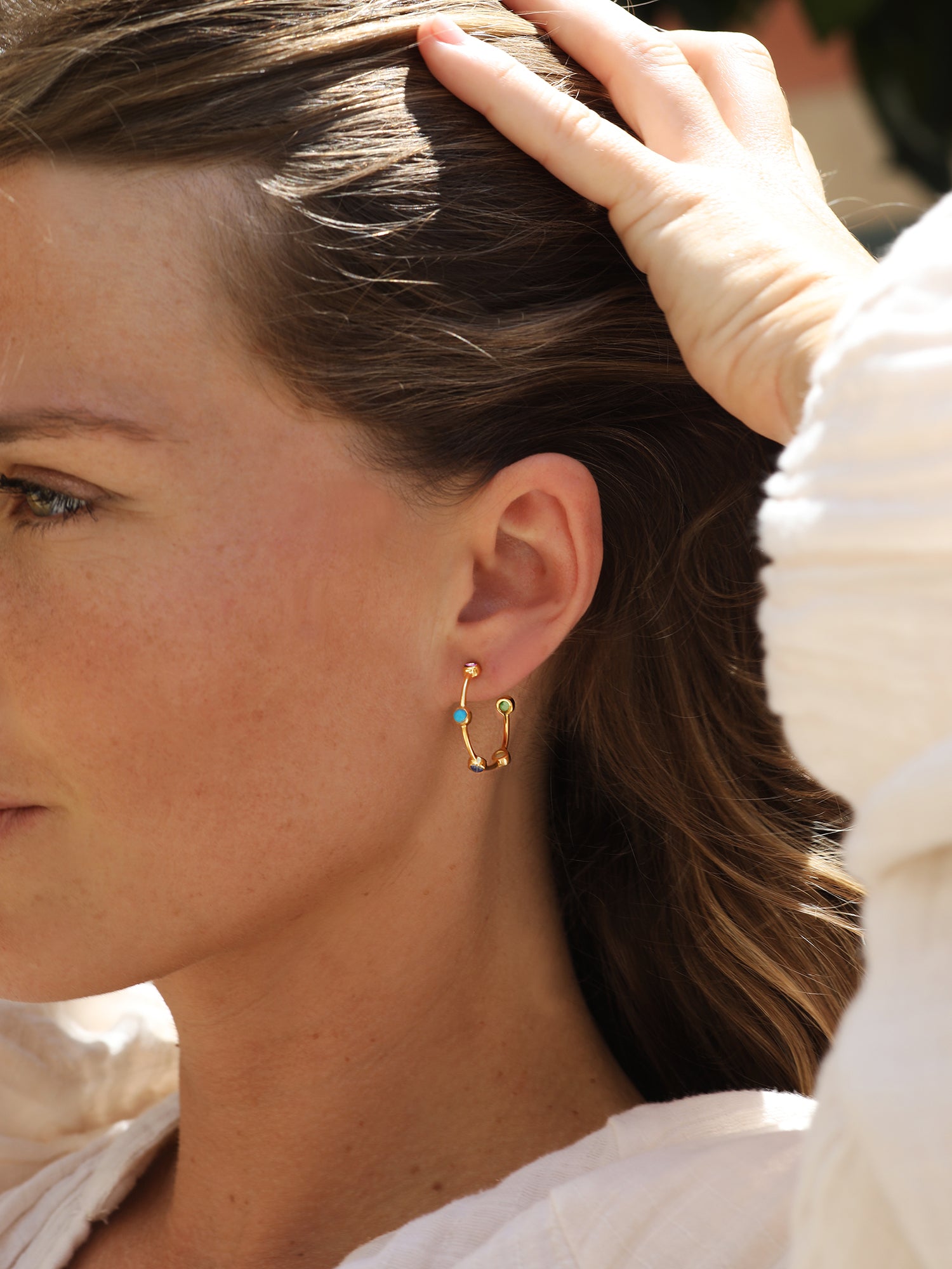 Gold Medium Size Multicolour Gemstone Hoops