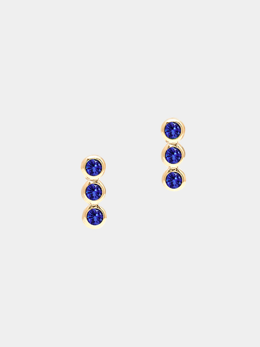 9K Gold Sapphire Trio Stud Earrings