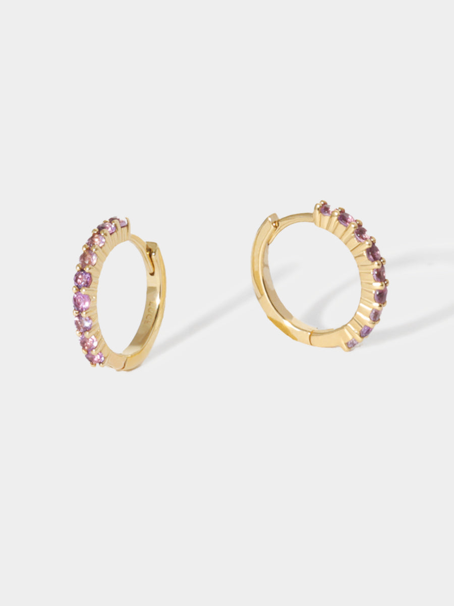 February 9K Gold Birthstone Gemstone Huggie Hoop Earrings Amethyst