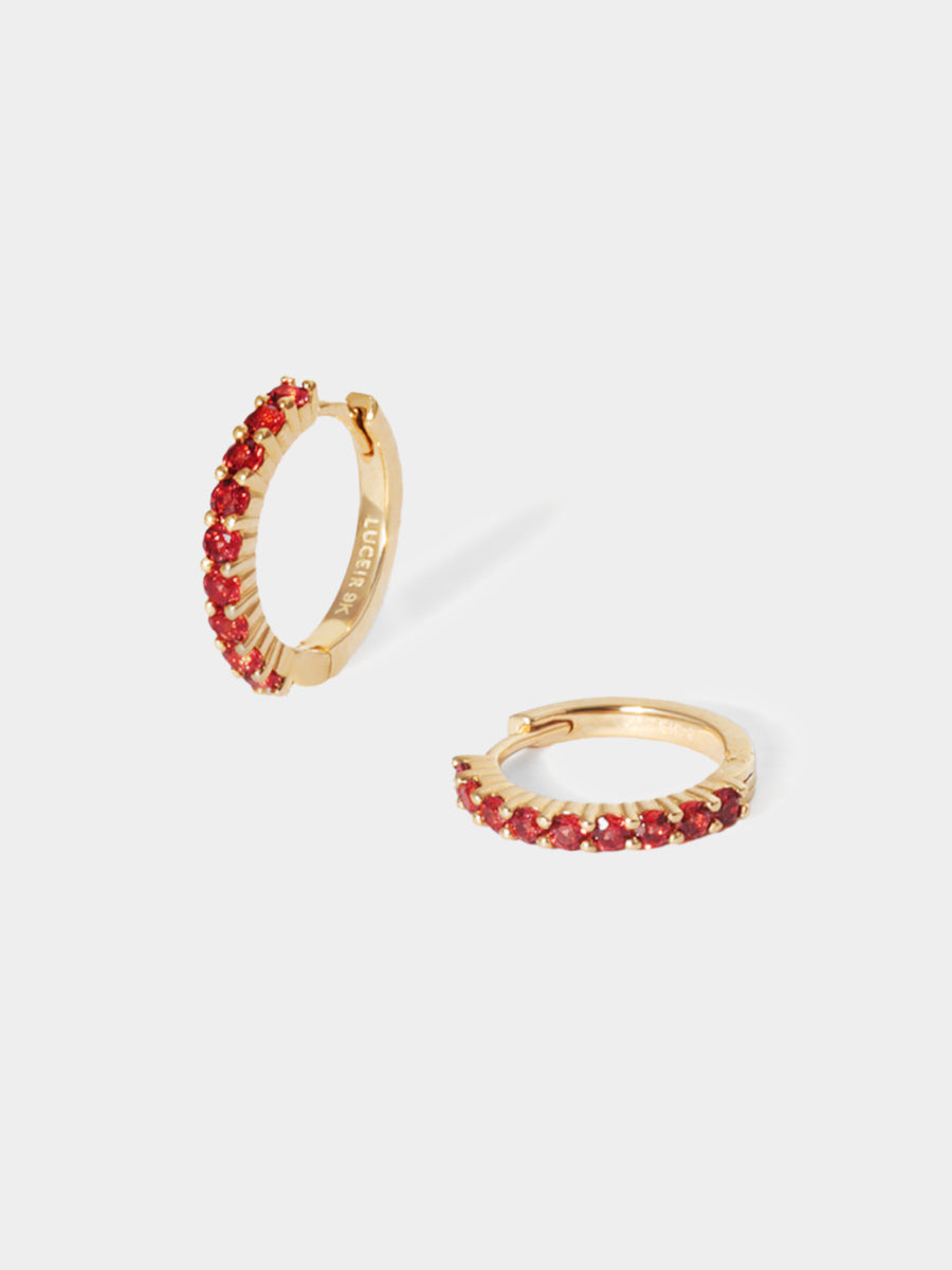 January 9K Gold Birthstone Gemstone Huggie Hoop Earrings Garnet