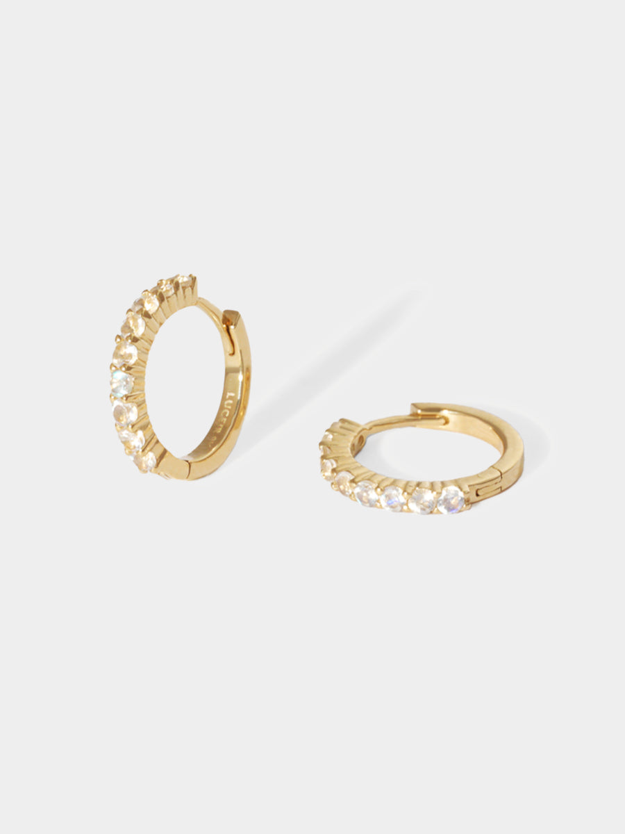 June 9K Gold Birthstone Gemstone Huggie Hoop Earrings Moonstone