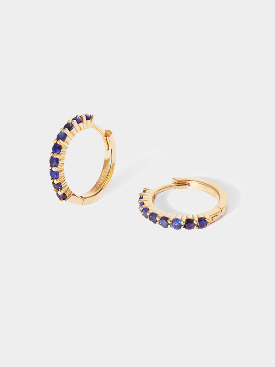 September 9K Gold Birthstone Gemstone Huggie Hoop Earrings Sapphire