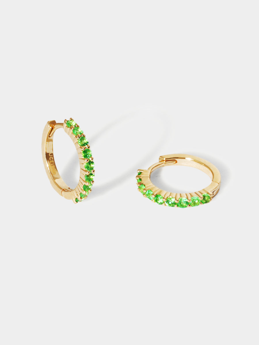 May 9K Gold Birthstone Gemstone Huggie Hoop Earrings Tsavourite