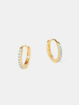 March 18k Gold Vermeil Birthstone Gemstone Huggie Hoop Earrings Aquamarine
