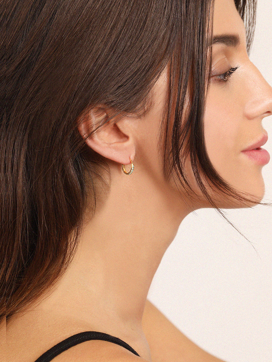 March 18k Gold Vermeil Birthstone Gemstone Huggie Hoop Earrings Aquamarine