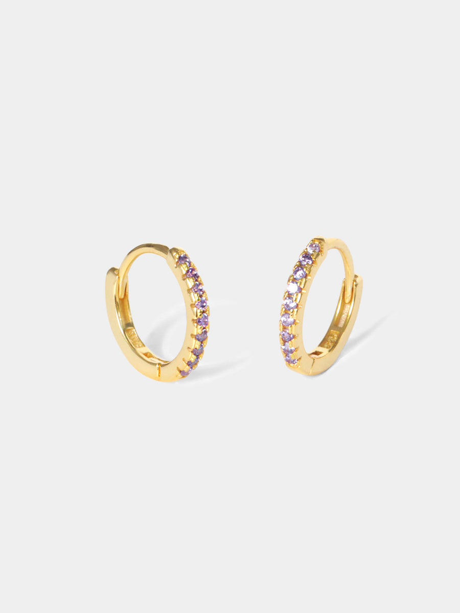 February 18k Gold Vermeil Birthstone Gemstone Huggie Hoop Earrings Brazilian Amethyst