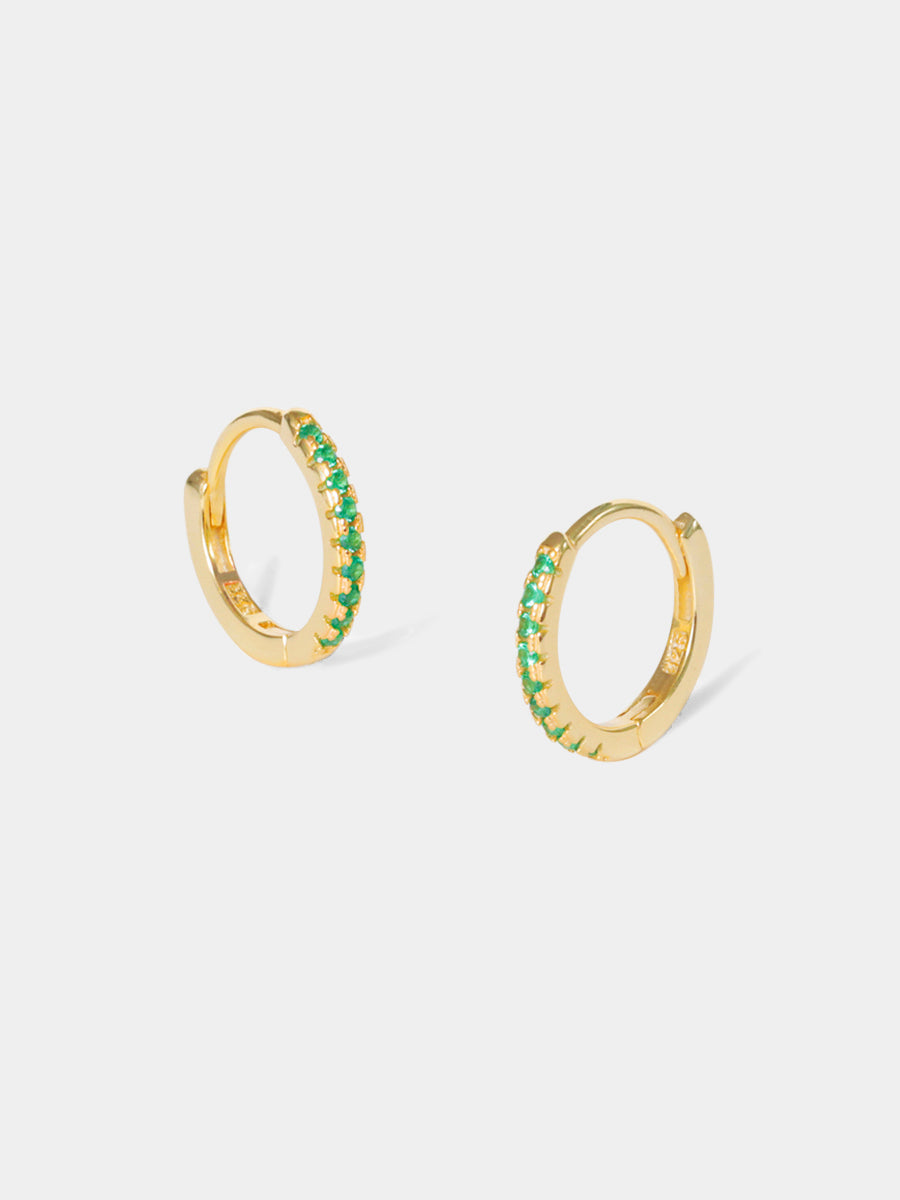 May 18k Gold Vermeil Birthstone Gemstone Huggie Hoop Earrings Emerald Quartz