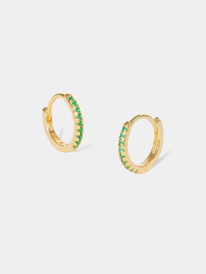 May 18k Gold Vermeil Birthstone Gemstone Huggie Hoop Earrings Emerald Quartz