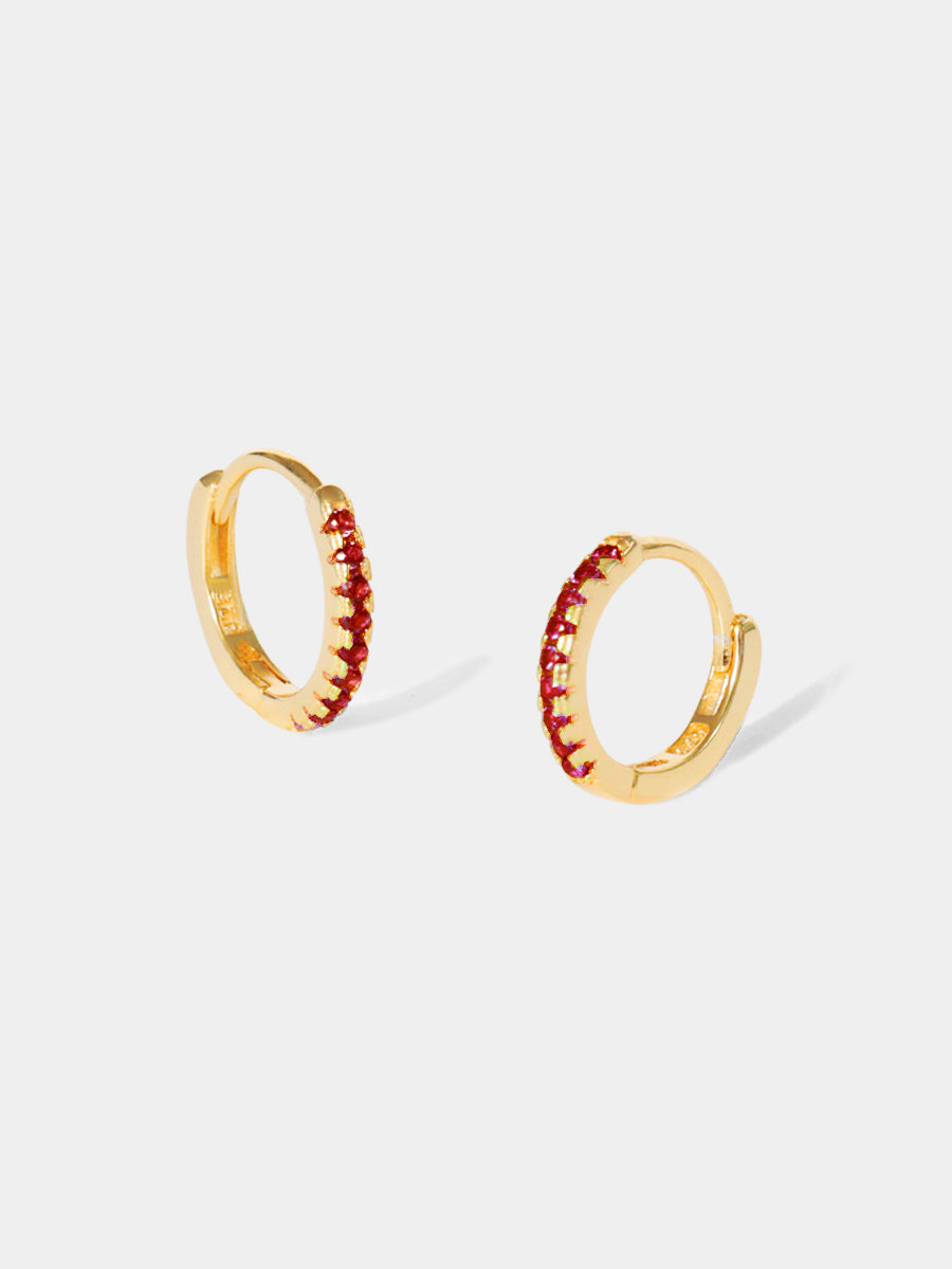 January 18k Gold Vermeil Birthstone Gemstone Huggie Hoop Earrings Garnet