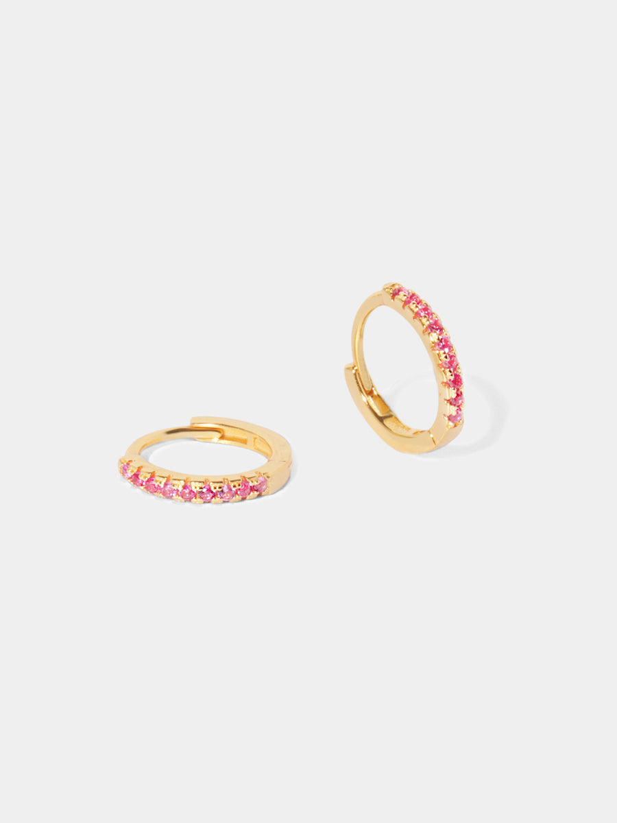 18k Gold Vermeil Pave Ruby Quartz Gemstone Huggie Hoop Earrings