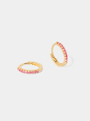 18k Gold Vermeil Pave Ruby Quartz Gemstone Huggie Hoop Earrings
